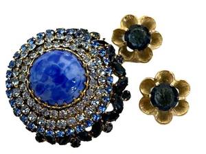 Vintage Austrian Rhinestone Brooch & Crown Trifari Earrings Mixed Lot