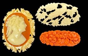 Vintage Carved Brooches (Lot of 3)
