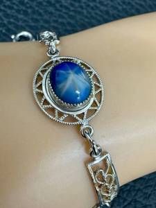 Vintage Sentiment 14KT G.F. Faux Blue Star Sapphire Cabochon Bracelet