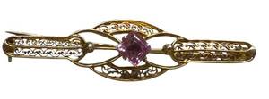 Antique 10K Filigree Brooch With Pink Stone
