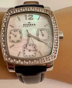 Skagen Denmark Ladies Watch Mother-of-Pearl Dial Gemstone Bezel