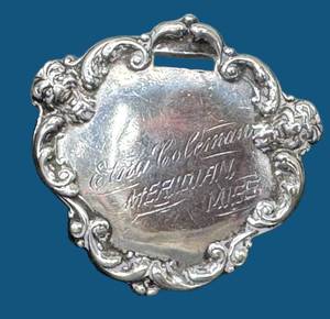 Antique Sterling Silver Engraved Luggage Tag Chatelaine Accessory