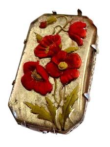 Vintage Art Nouveau Floral Brooch With Red Poppies