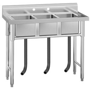 $1430 GARVEE Stainless Steel Utility Sink - Freestanding 3-Compartment Prep Sink, Without Faucet