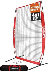 Portable BaseballSoftball Pitching Screen, 4x7FT Pitcher Protection Net with Carry Bag & Stakes