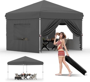 $159 10x10 Pop-Up Canopy Tent with 4 Sidewalls - Portable Instant Commercial Canopy with Stakes