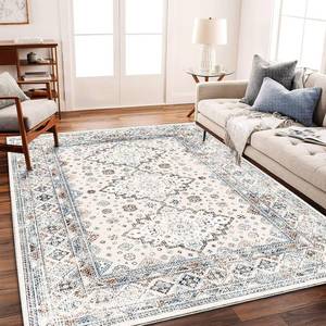 CHAMPLANT Washable Area Rug 8x10 Retro Flowers Boho Design Non-Shedding Easy Care High-Traffic