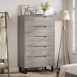 $170 Garvee 5-Drawer Wooden Tall Dresser, Anti-Tip Closet Organizer, Adjustable-Leg Chests, Grey