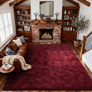6x9 ft Area Rug, Soft Fluffy Shag Plush, High-Pile, Non-Slip Indoor Carpet, Burgundy