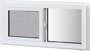 Vinyl Basement Window 32 x 14 Slider, Double Pane Tempered Glass, Fiberglass Mesh Screen, White