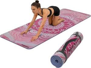 Printed Yoga Mat 72 x 24, 6mm Thick, Non-Slip with Strap for Yoga Pilates Workout (Blue Lotus)