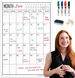 24x36 Inch Dry Erase Wall Calendar, Laminated 30-Day Schedule Planner for Family, Office