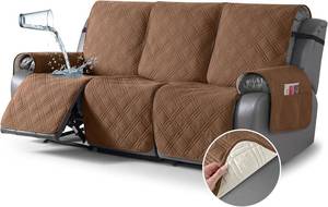 TAOCOCO 100% Waterproof Recliner Sofa Covers 3 Seater with Straps, Non-Slip Protector (Brown)