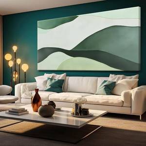 Suconvng Abstract Canvas Art - Green & White Irregular Shapes, Minimalist Wall Decor 20x40