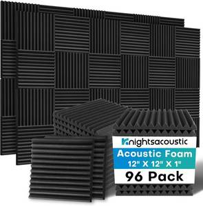 Knightsacoustic 96 Pack Foam Panels for Walls, 1x12x12 in, High Density Acoustic, Black