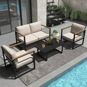 $408 Garvee 4-Piece Outdoor Metal Conversation Set with Loveseat, 2 Chairs & Coffee Table