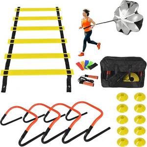 Soccer Training Equipment Set with 4 Adjustable Hurdles, 9.8 ft, 6-Rung Agility Speed Ladder