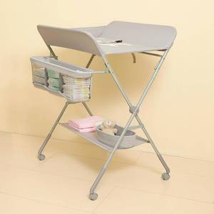 KARAOK Baby Changing Table with Wheels, 4-Level Height Adjustment, Storage Rack, Light Grey