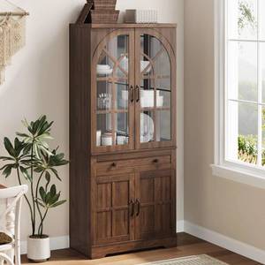 $260 Garvee Farmhouse Pantry Cabinet 71.9 Tall Cabinet with Tempered Glass Doors Anti-Tip Design