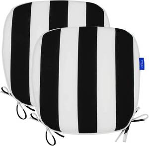 SleepMan Chair Cushions 17x16 with Ties, Set of 2, Water-Resistant U-Shape Pads, Black Stripe