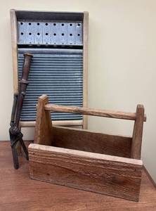 LLSR - National Washboard Co. Vintage Washboard, Wooden Toolbox and More