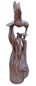 BY - Carved Wood Hummingbird Sculpture  - Chipped Wing, Cracked Beak