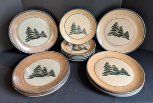 ML - Monroe Salt Works Pine Tree Plates (Lot of 14)