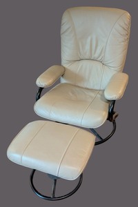 ML - Palliser Cream Leather Armchair & Ottoman
