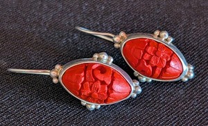 ML - Sajen Sterling Silver Carved Cinnabar Earrings
