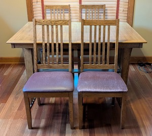 ML - Mission Style Dining Table & 6 Chairs With Leaf (Lot of 8)