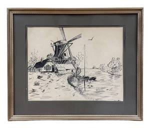 LLSR - Henry Van Gemert the Windmill Etching Reproduction Framed Print
