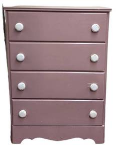 LLSR - Vintage Mauve Painted 4-drawer Dresser With White Handles