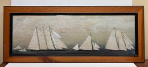 LL - David Carter Brown Sailing Boats Rounding the Lighthouse Framed Folk Art Print