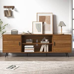 Espafurni - 80 - Inch Mid - Century Modern TV Stand for 75 - Inch TV - Wood Storage Console for Living & Bedroom - Walnut