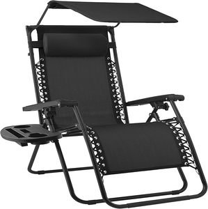 Best Choice Products 30 Wide Folding Zero Gravity Outdoor Recliner Patio Lounge Chair wAdjustable Canopy Shade, Headrest, Side Accessory Tray - Black