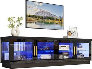 Hlivelood 71IN LED TV Stand for 858075inch TV,High Glossy Modern Black TV Stands for Living Room,Gaming Entertainment Center with Storage Cabinet,RGB LED