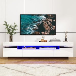 Large LED TV Stand for 707585 TV, Living Room Entertainment Center wRGB LED Lights & Storage Drawers Furniture, White Walnut High Gloss TV Cabinet Console Table-70.9