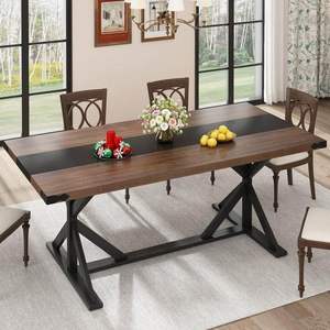 71 Modern Farmhouse Dining Table for 6-8 Person, Rectangular Wood Dining Table with Adjustable Feet - Chairs Not Included