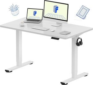One-Piece Standing Desk, 48x24 Seamless Desktop Electric Height Adjustable Desk for Home Office, Multi-Monitor Setups & Easy Assembly, White