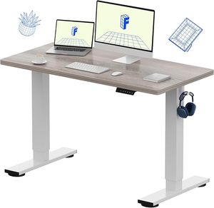 One-Piece Standing Desk with 1-Inch Thick Seamless Desktop, 48x24 Electric Height Adjustable Desk for Home Office, Multi-Monitor Setups & Easy Assembly, Gray Wood
