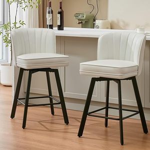 SAECKBERG 360°Swivel Counter Height Bar Stools with Back, 26 inch Solid Wood Legs, Bar Stool Modern Kitchen Island Chairs