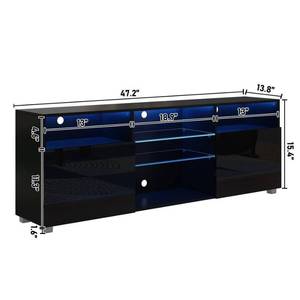 ChVans LED TV Stand for 55 inch TV, High Glass Modern Entertainment Center with LED Lights and Glossy Cabinets - Black