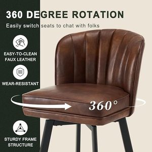 SAECKBERG Swivel Counter Height Bar Stools Set of 2, 26 Modern Barstools with Backs and Metal Legs, Upholstered Bar Chairs - Brown Leather