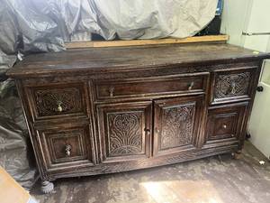 Large Antique Solid Oak Dresser 66 inches wide, 21 inches deep, 37 inches tall