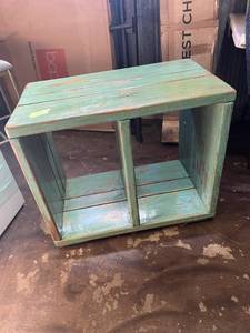 Teal  & Wood Distressed Wooden Storage Shelf - 30 inches wide, 18 inches deep, 26 inches tall