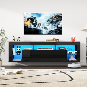 ChVans Floating TV Stand for TVs up to 75, Wall Mounted Floating Entertainment Center with LED Lights, Modern Wood TV Cabinet for Living Room, Bedroom,Black
