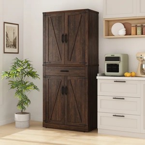 72 Farmhouse Kitchen Pantry Cabinet,4 Barn Doors, Storage Cabinet For Kitchen, Dining Room, Living Room