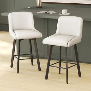 Swivel Bar Stools, 26H Upholstered Barstools with Backs, Modern Counter Height Bar Stool Chairs for Kitchen Island, Metal Legs (White- Faux Leather, Set of 2-26 H) MSRP $279.99