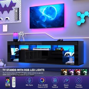 ChVans Floating TV Stand for TVs up to 75, Wall Mounted Floating Entertainment Center with LED Lights, Modern Wood TV Cabinet for Living Room, Bedroom,Black