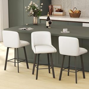 SAECKBERG Swivel Bar Stools, 26H Upholstered Barstools with Backs, Modern Counter Height Bar Stool Chairs for Kitchen Island, Metal Legs - Vintage White